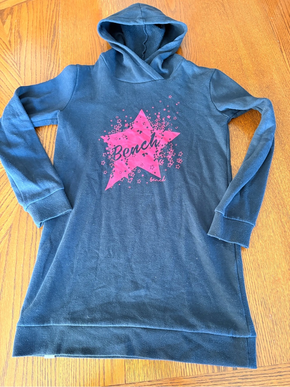Bench Navy Hoodie Dress with Pink Star Graphic